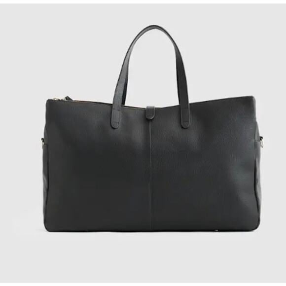 New !Quince Luxury Italian Leather Triple Compartment Black Weekender Bag Unisex - Picture 3 of 7